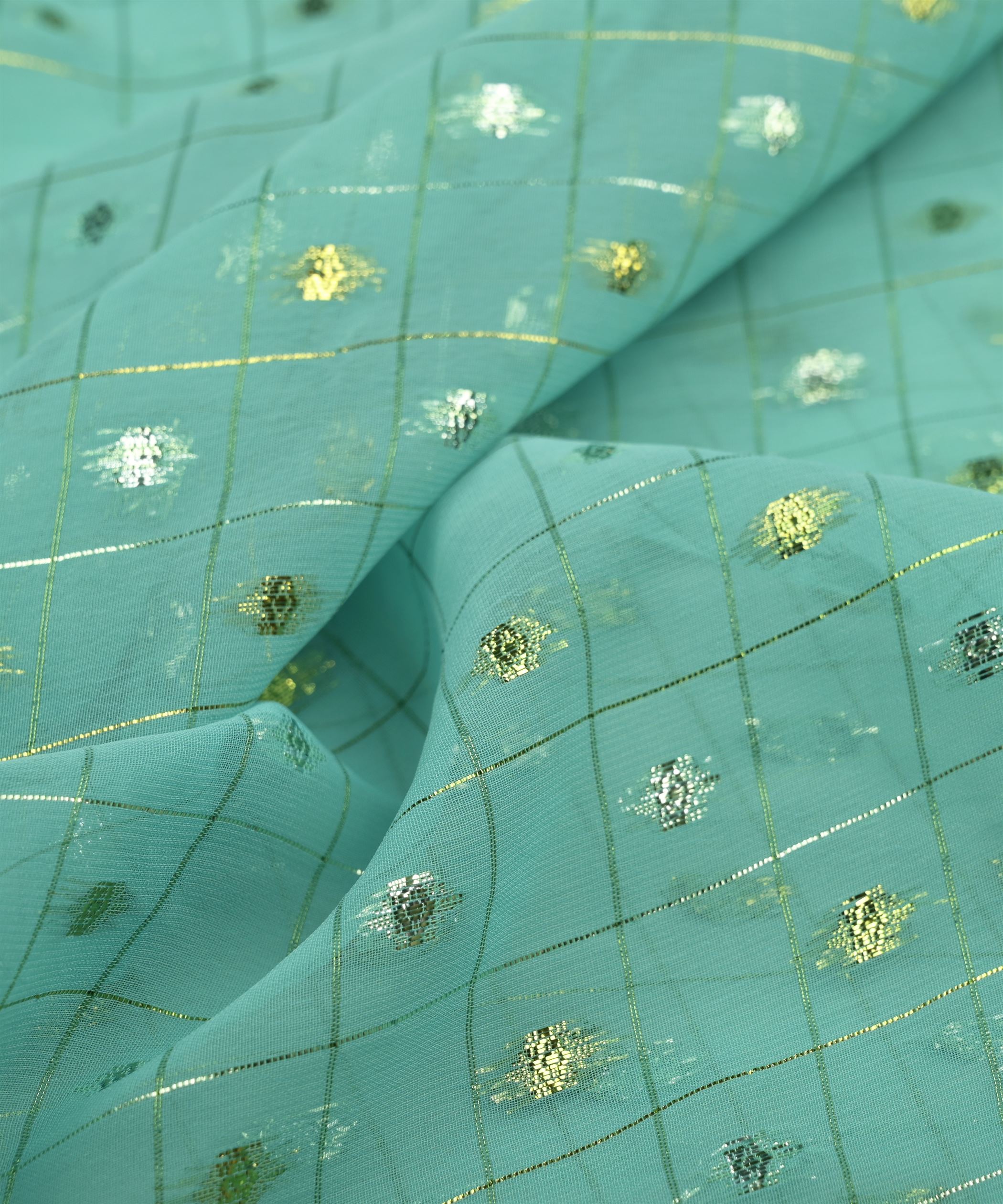 Aquamarine Green Georgette Fabric with Lining & Butti