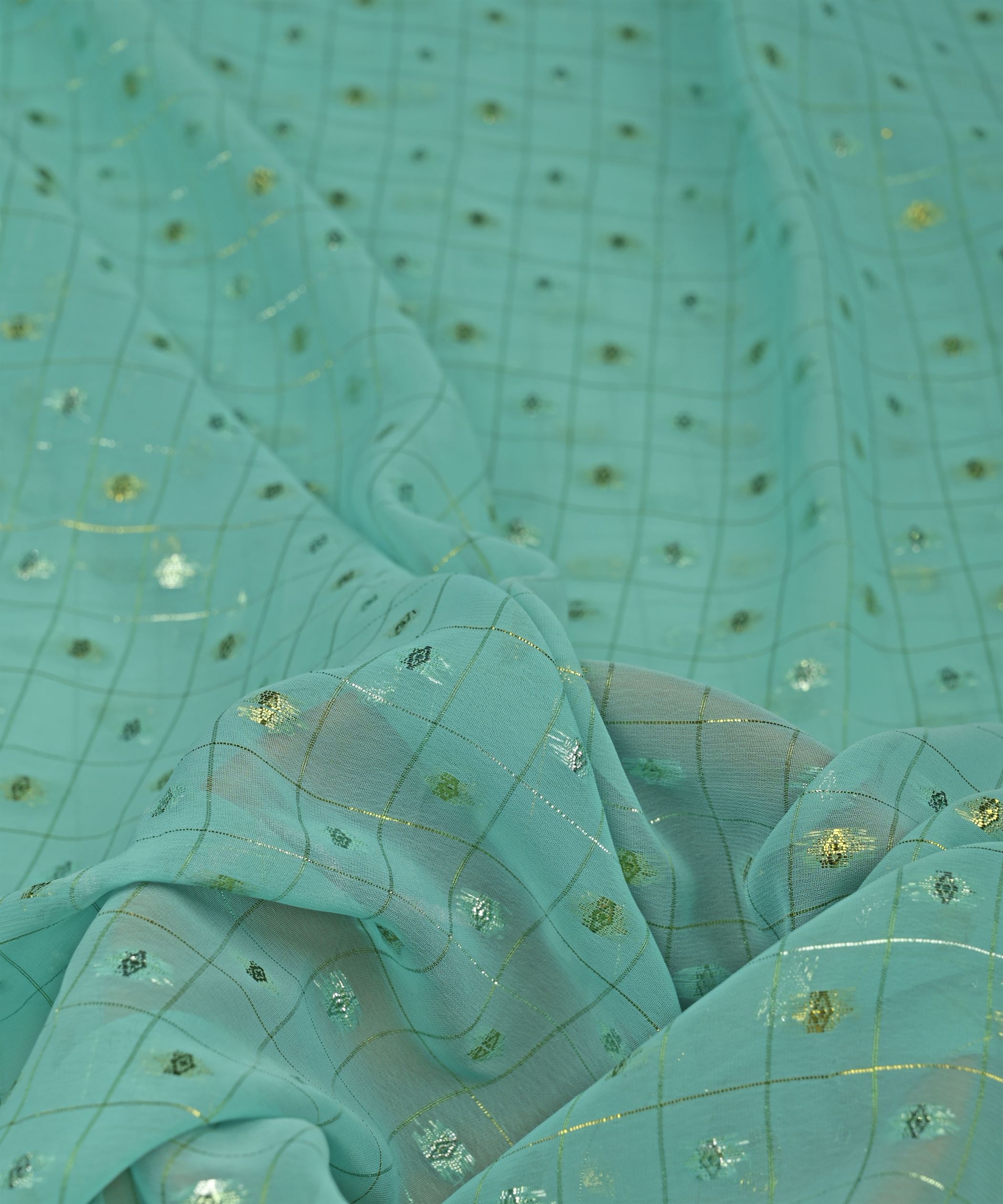 Aquamarine Green Georgette Fabric with Lining & Butti