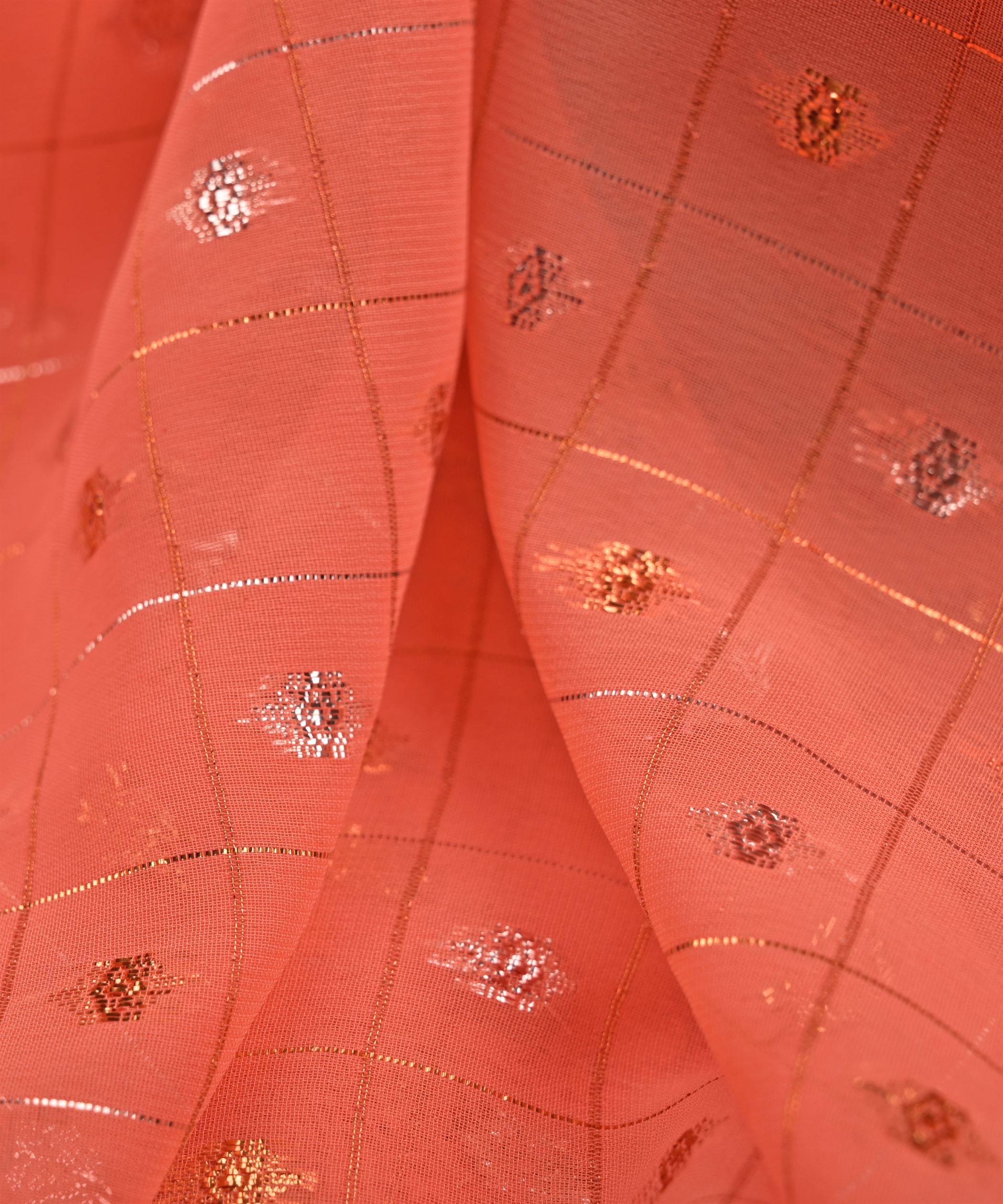 Peach Georgette Fabric with Lining & Butti