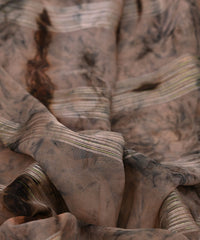 Coffee Brown Georgette Fabric with Satin Stripes and Shibori