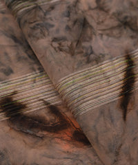 Coffee Brown Georgette Fabric with Satin Stripes and Shibori