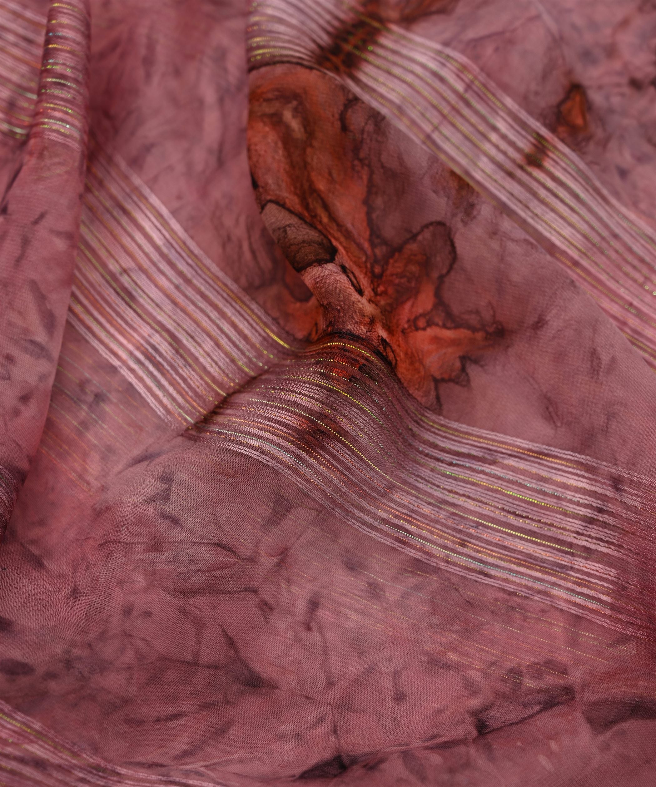 Dusty Pink Georgette Fabric with Satin Stripes and Shibori