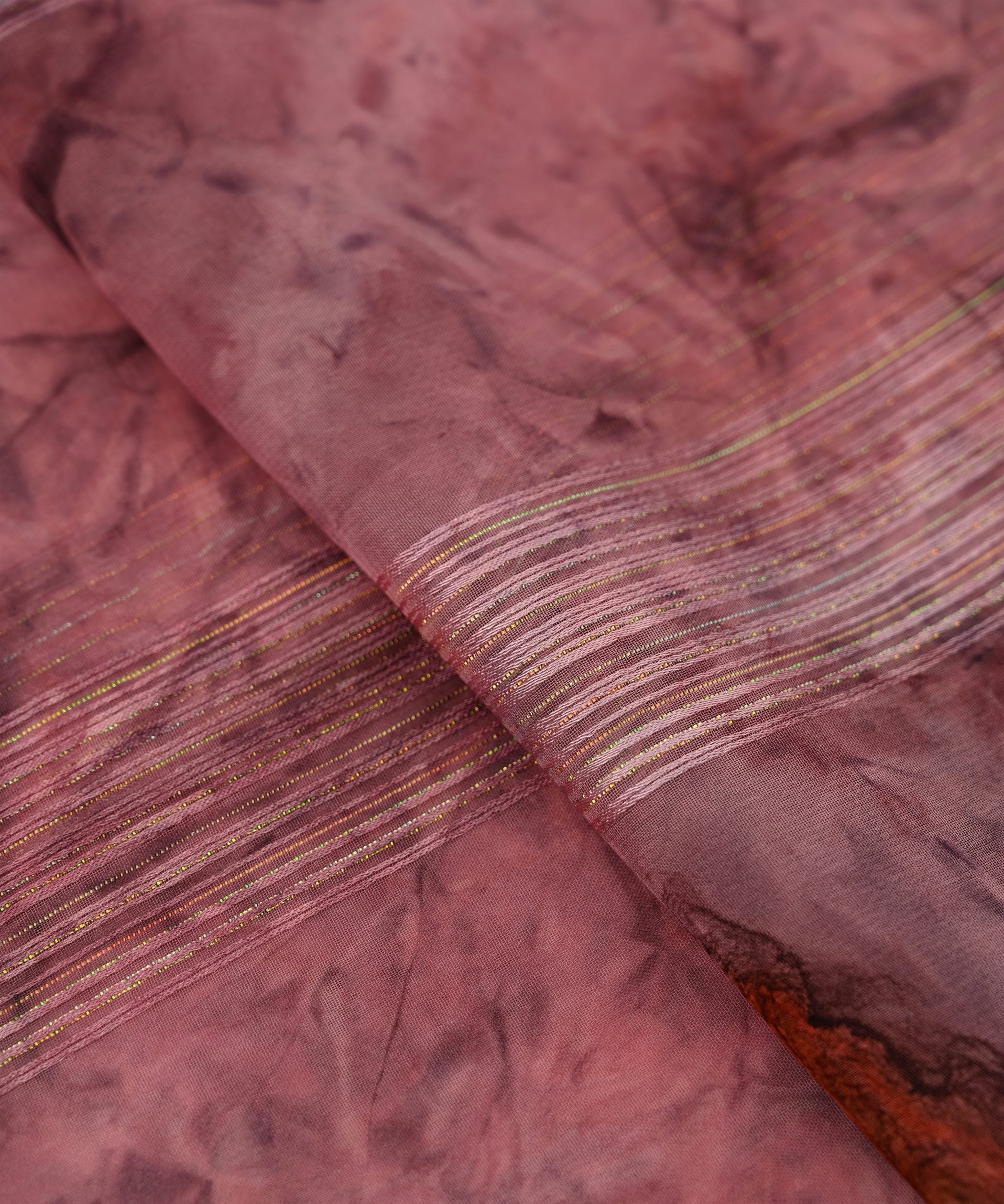 Dusty Pink Georgette Fabric with Satin Stripes and Shibori