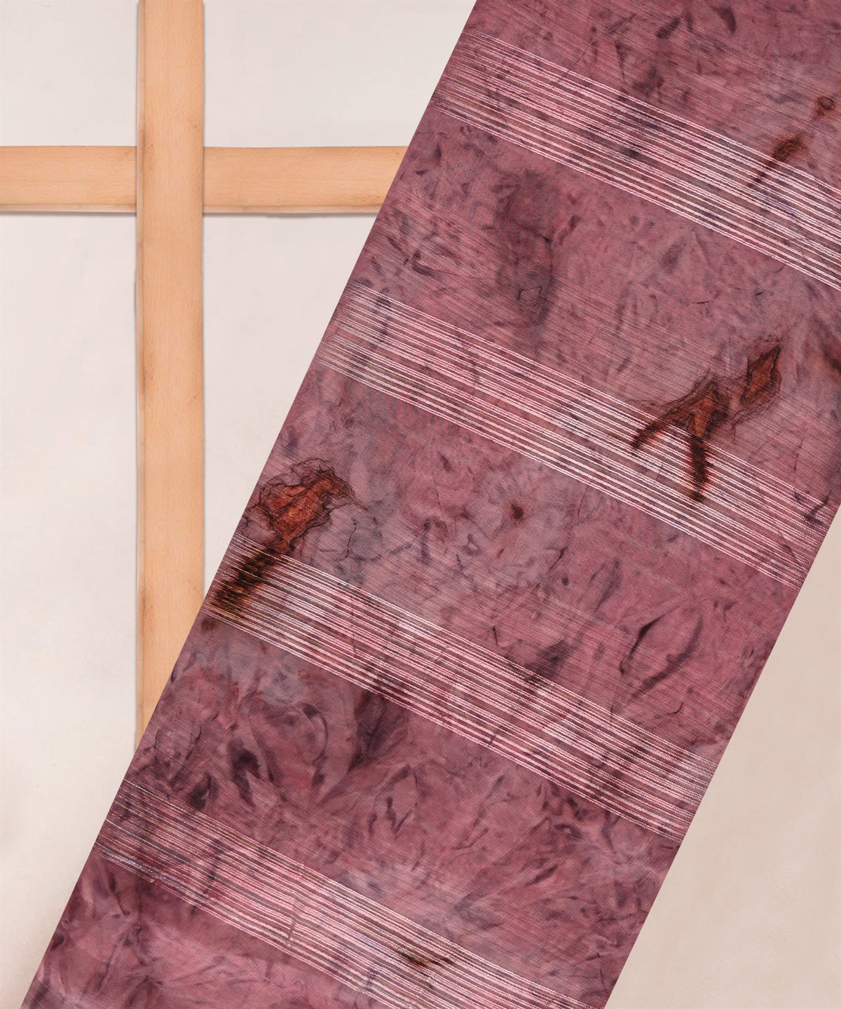 Dusty Pink Georgette Fabric with Satin Stripes and Shibori