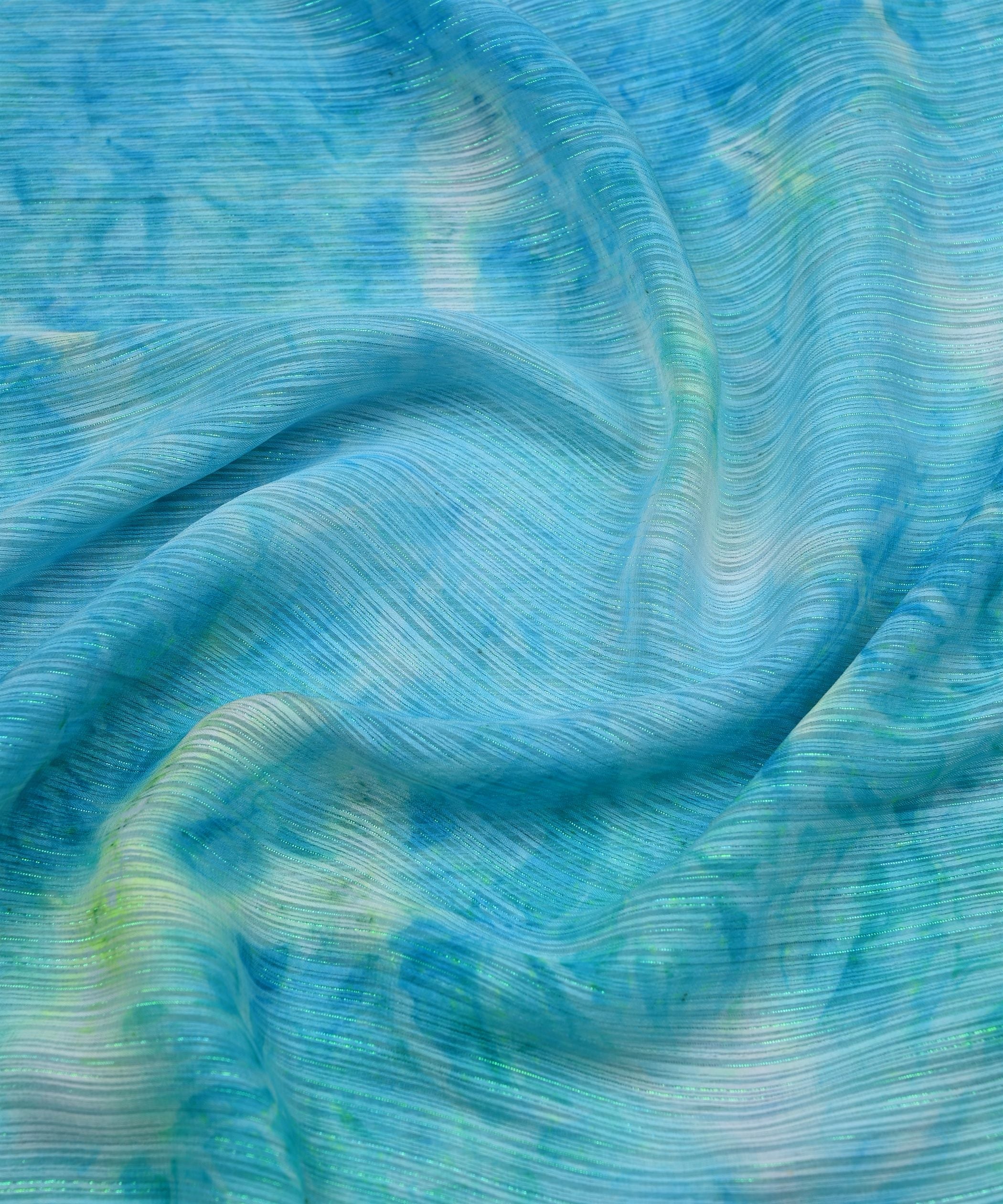 Blue Tie and Dye Georgette Fabric with Zari Lining