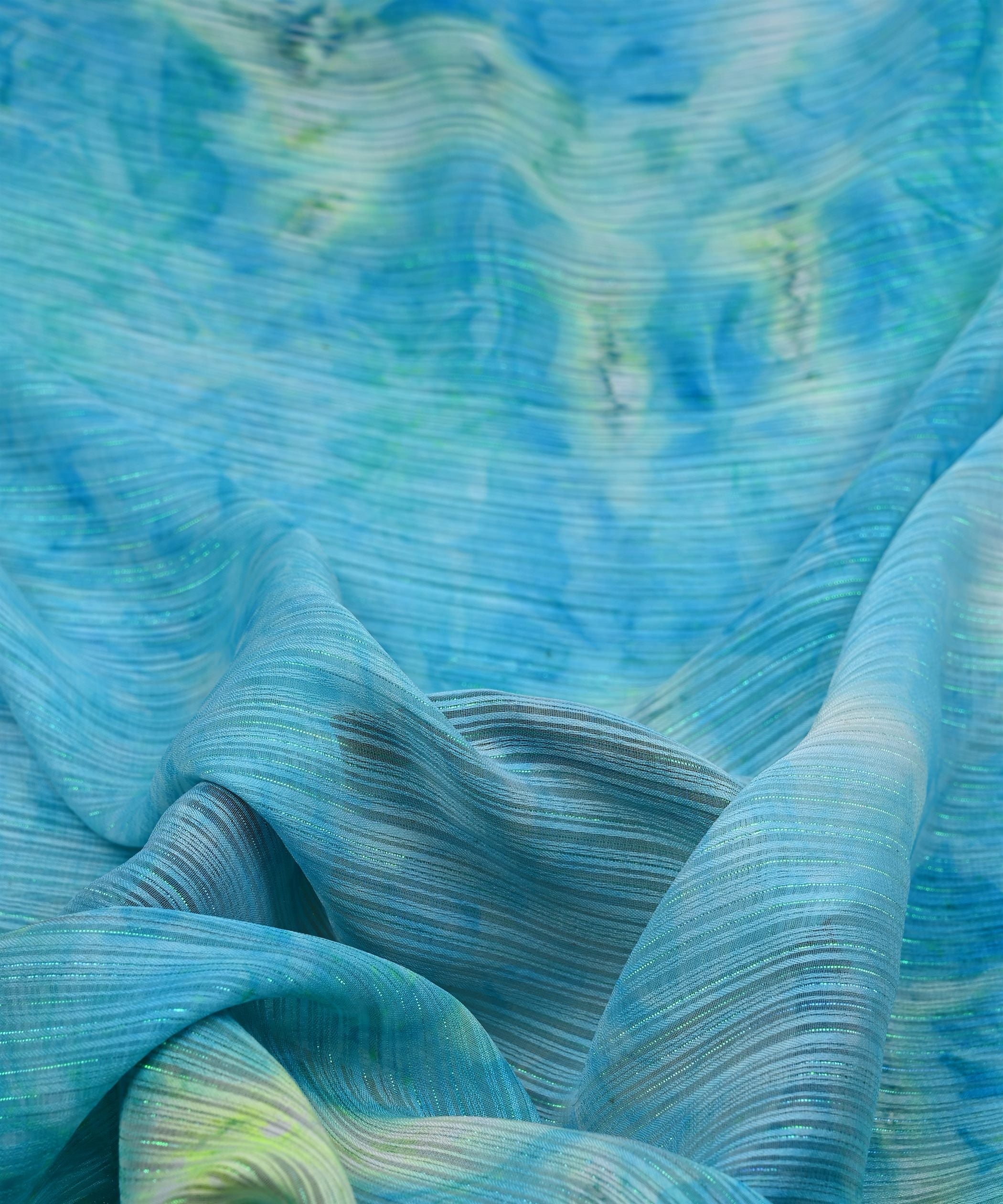 Blue Tie and Dye Georgette Fabric with Zari Lining