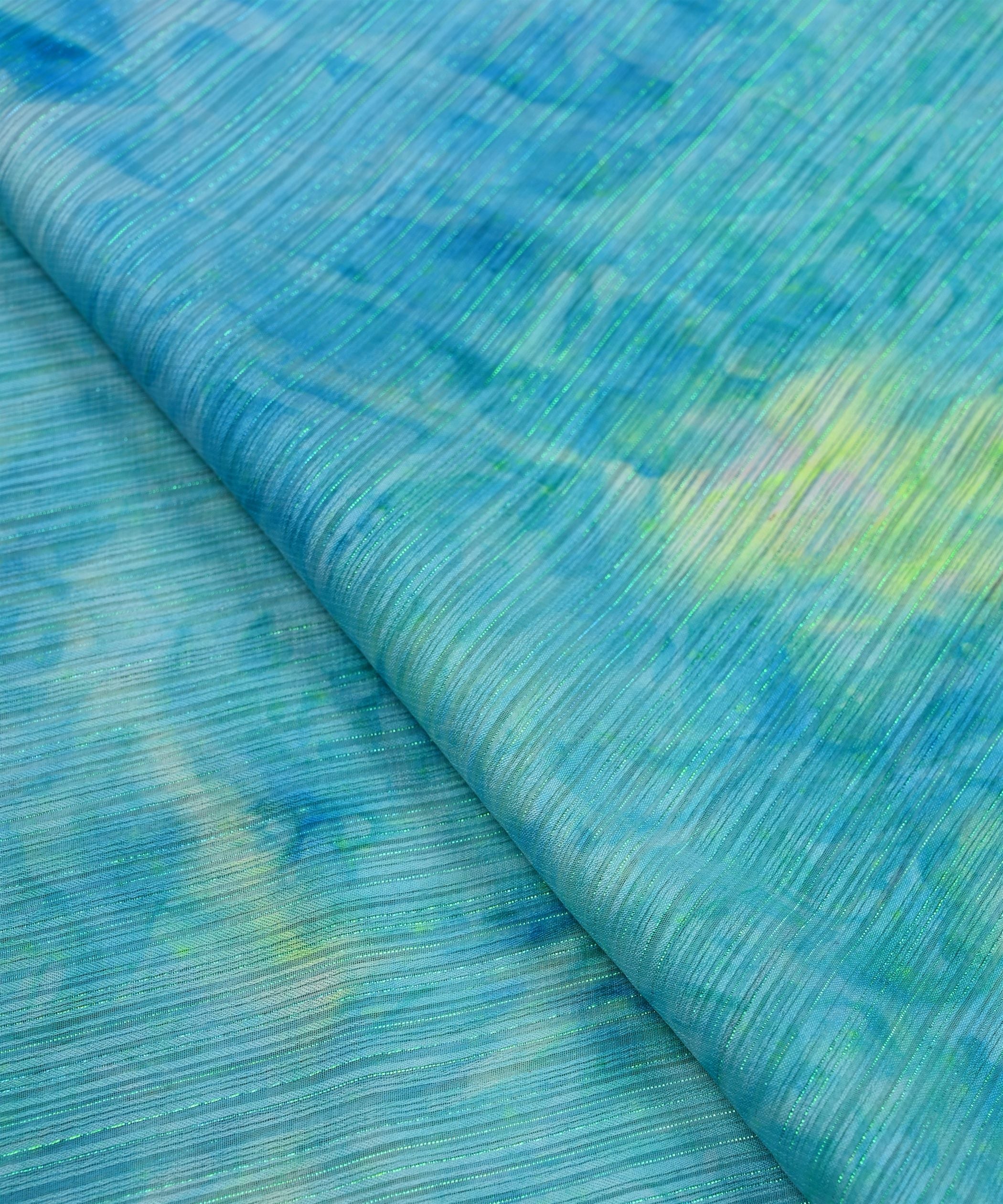 Blue Tie and Dye Georgette Fabric with Zari Lining