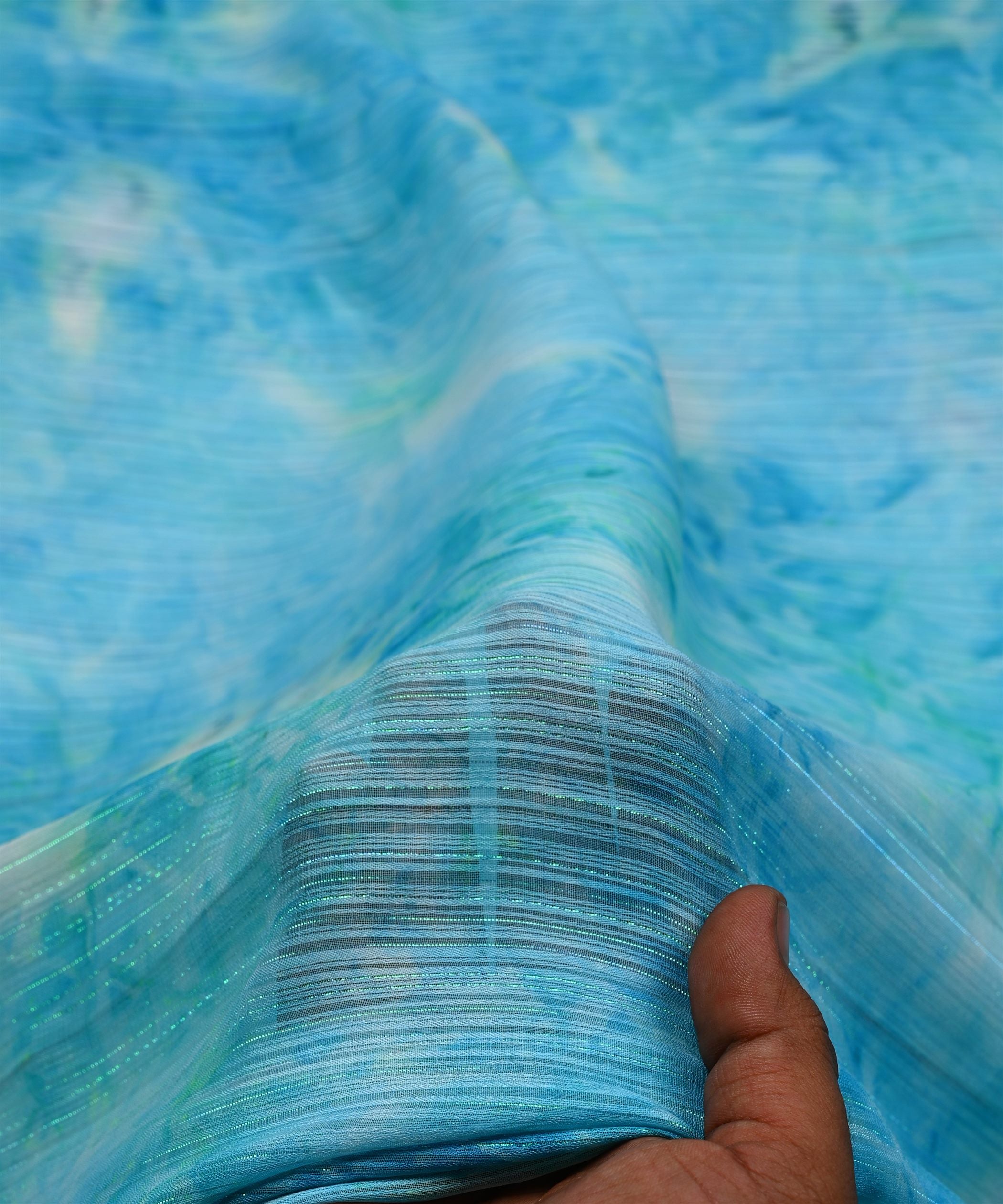 Blue Tie and Dye Georgette Fabric with Zari Lining