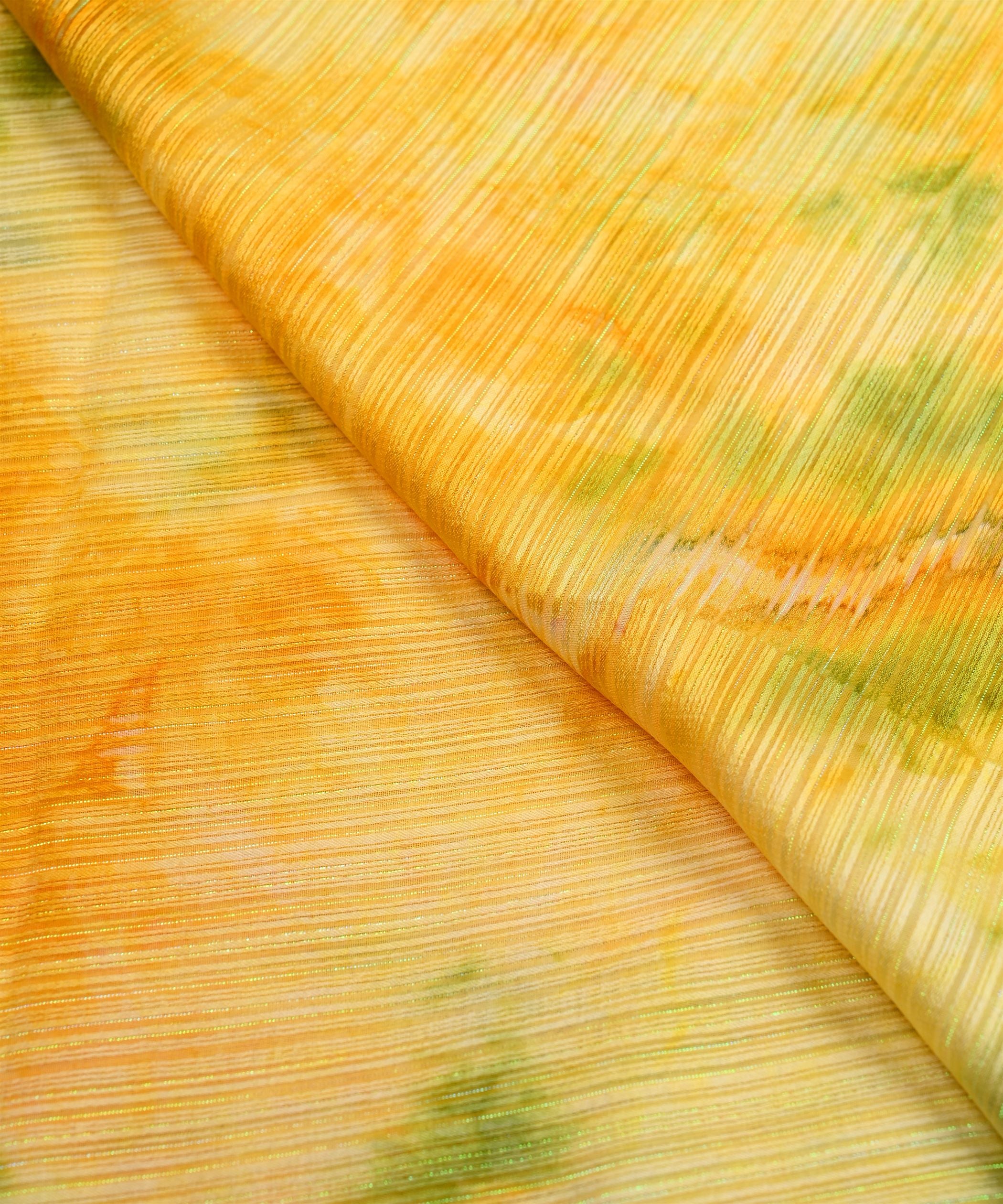Yellow & Pista Green Tie and Dye Georgette Fabric with Zari Lining