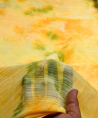 Yellow & Pista Green Tie and Dye Georgette Fabric with Zari Lining