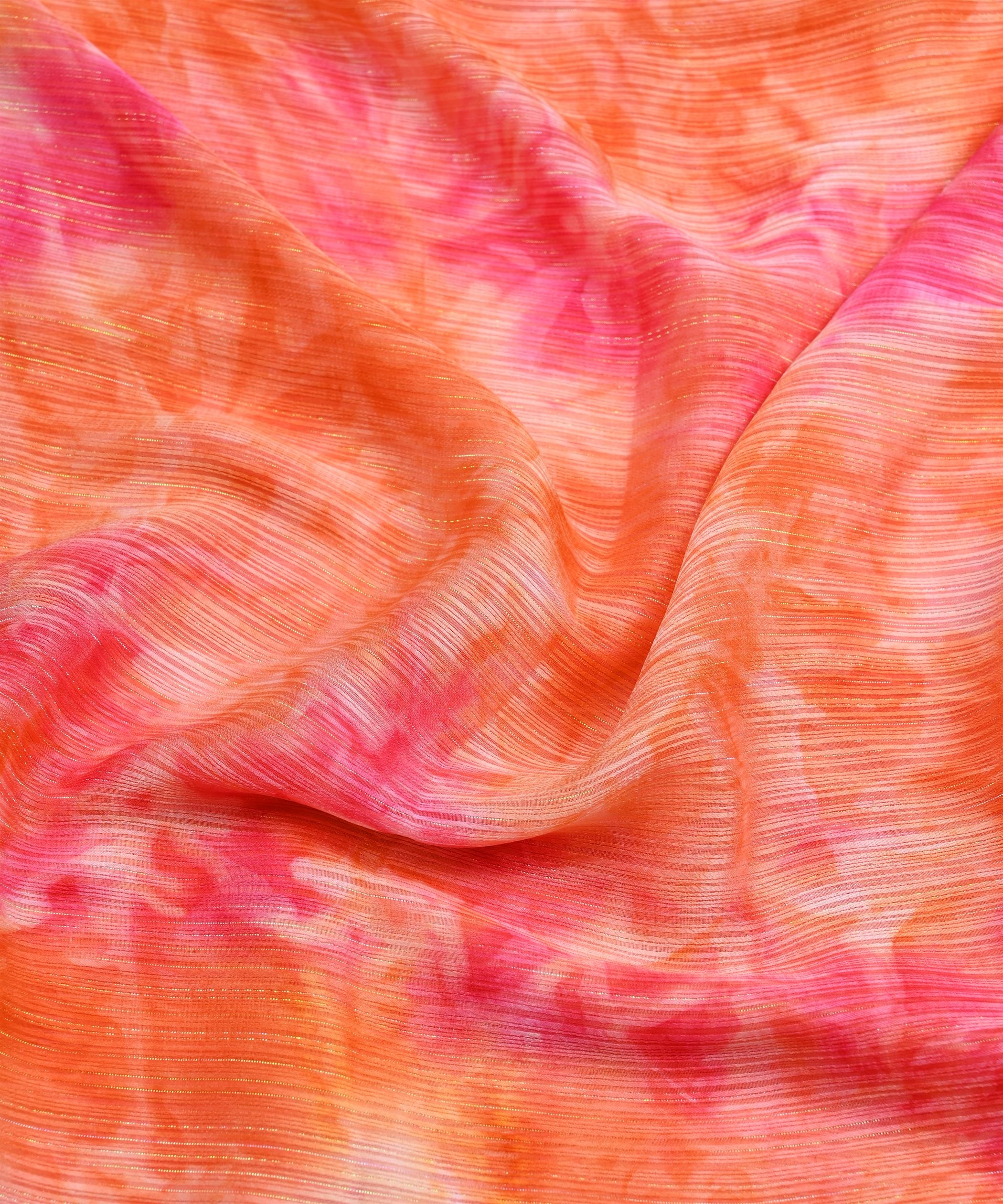 Orange & Gajri Tie and Dye Georgette Fabric with Zari Lining
