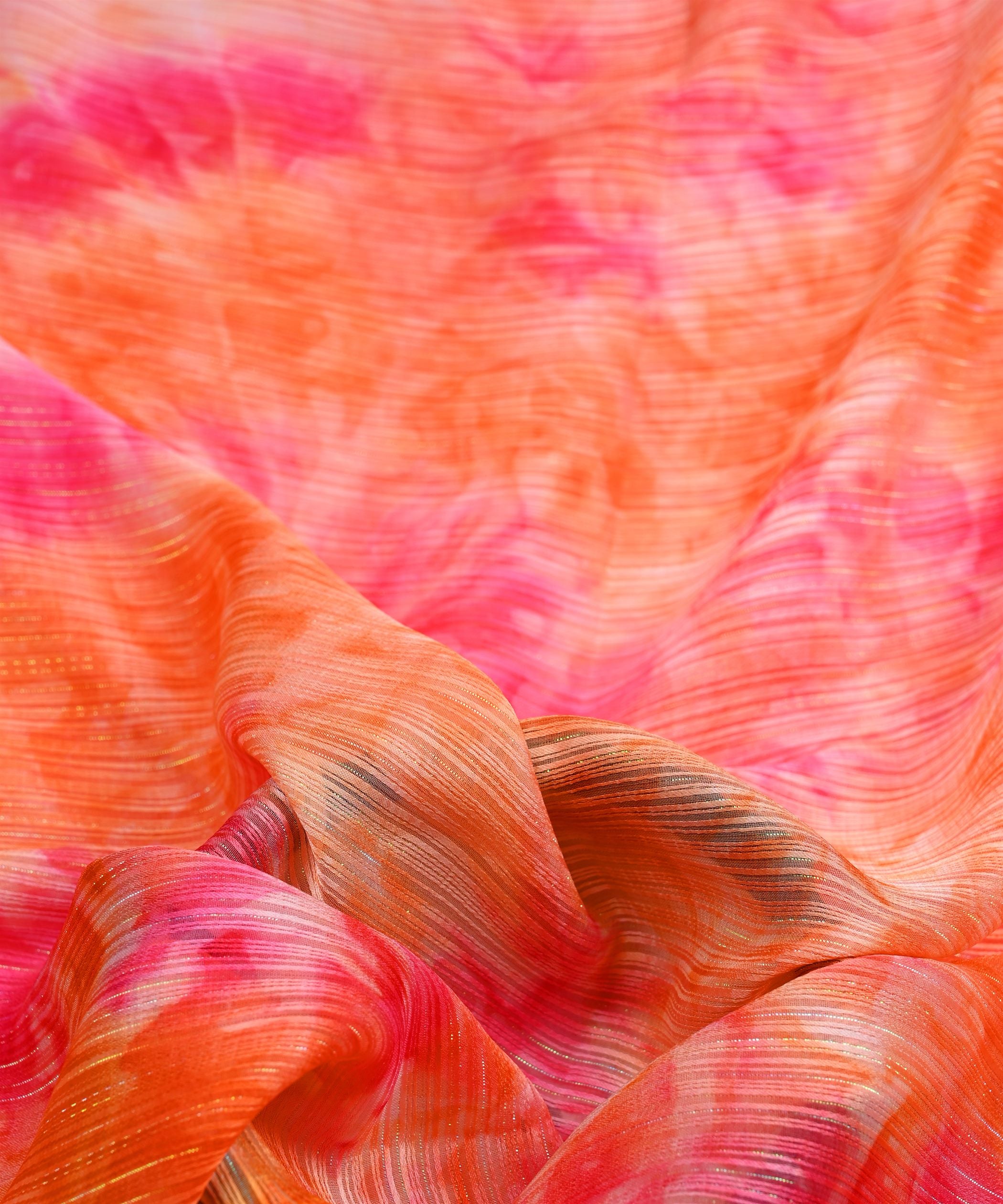 Orange & Gajri Tie and Dye Georgette Fabric with Zari Lining