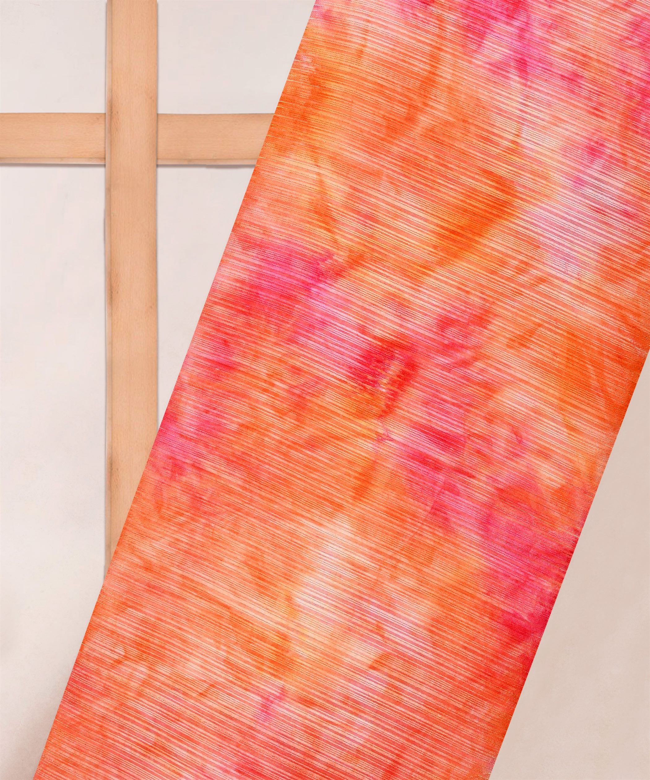 Orange & Gajri Tie and Dye Georgette Fabric with Zari Lining