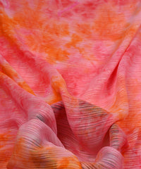 Red & Orange Tie and Dye Georgette Fabric with Zari Lining
