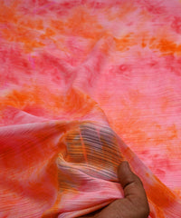 Red & Orange Tie and Dye Georgette Fabric with Zari Lining