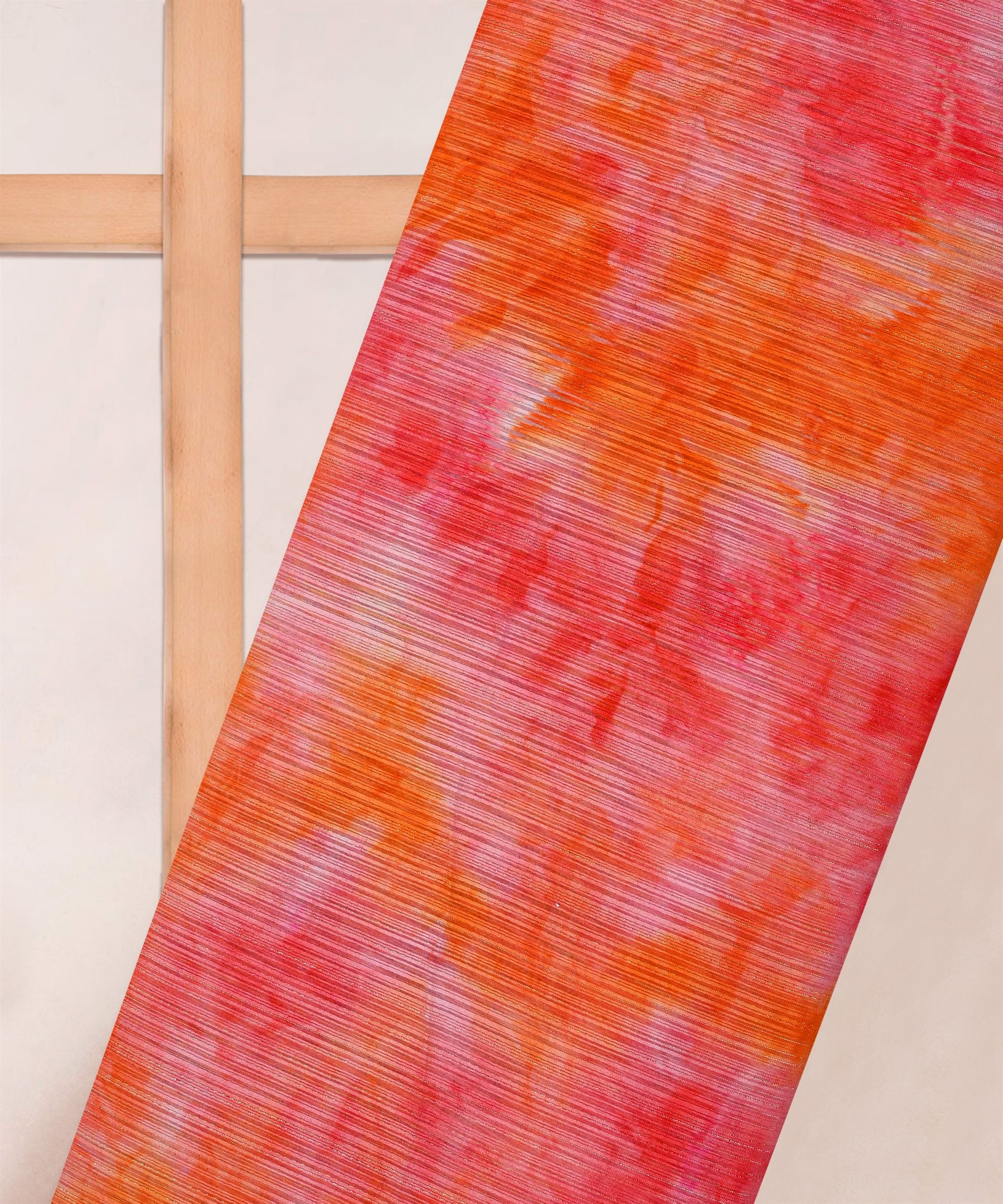 Red & Orange Tie and Dye Georgette Fabric with Zari Lining