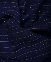 Navy Blue Georgette fabric with embroidery and sequins lining