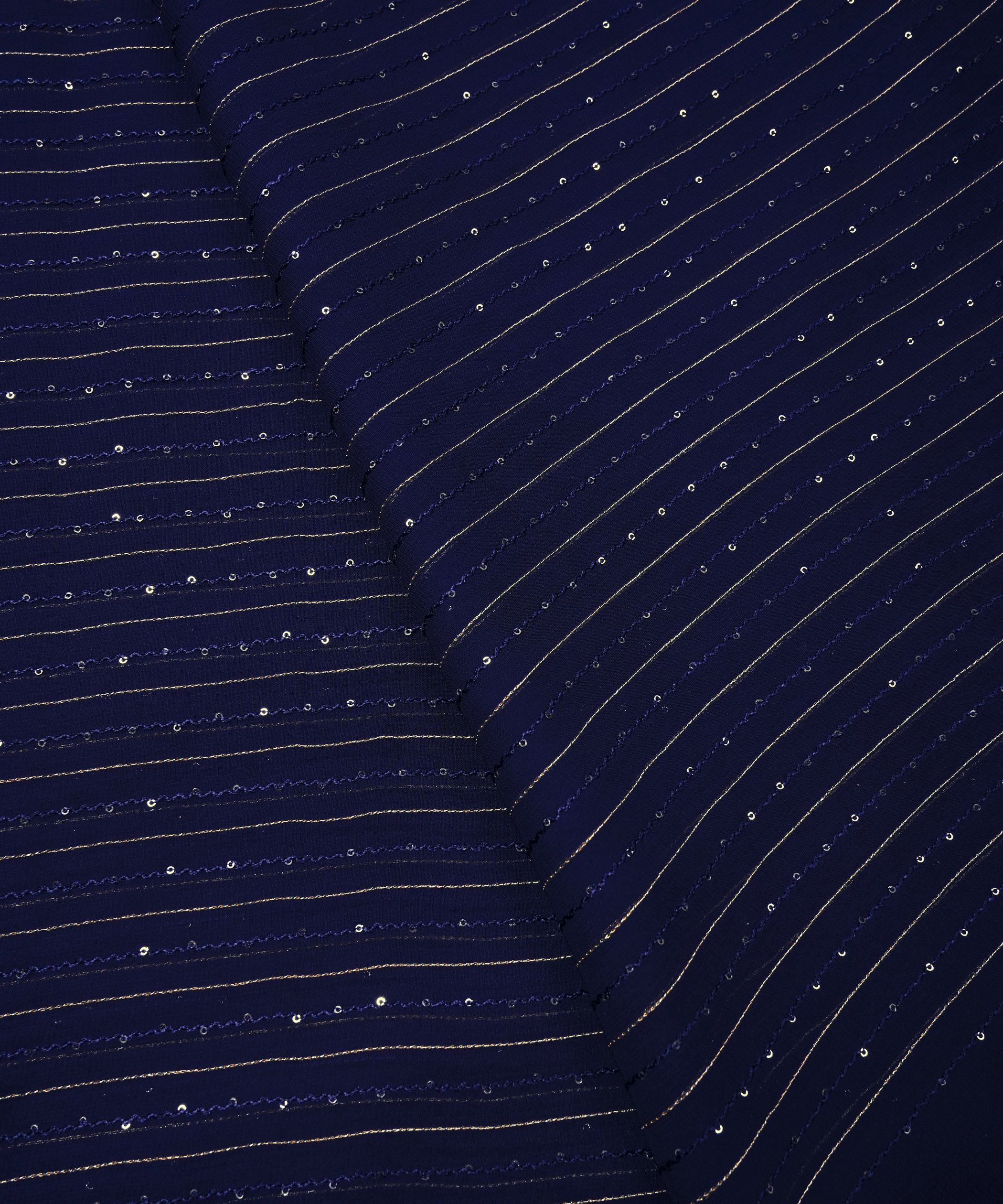 Navy Blue Georgette fabric with embroidery and sequins lining