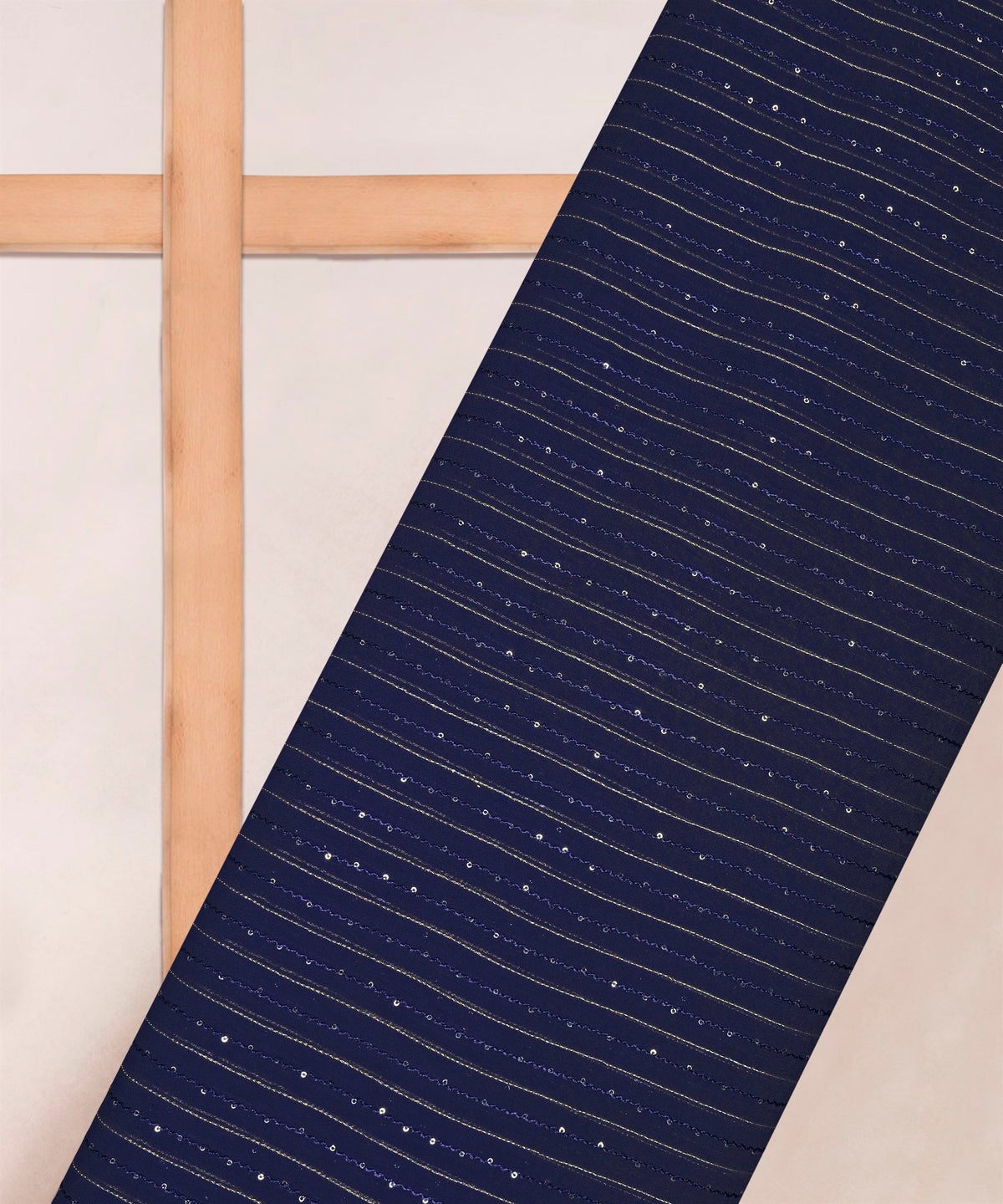 Navy Blue Georgette fabric with embroidery and sequins lining