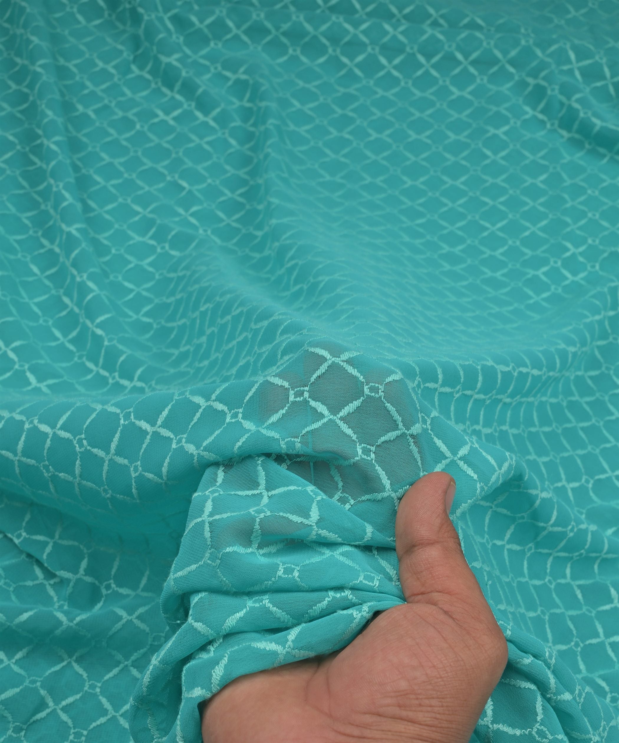 Aquamarine Georgette Fabric with Embroidery