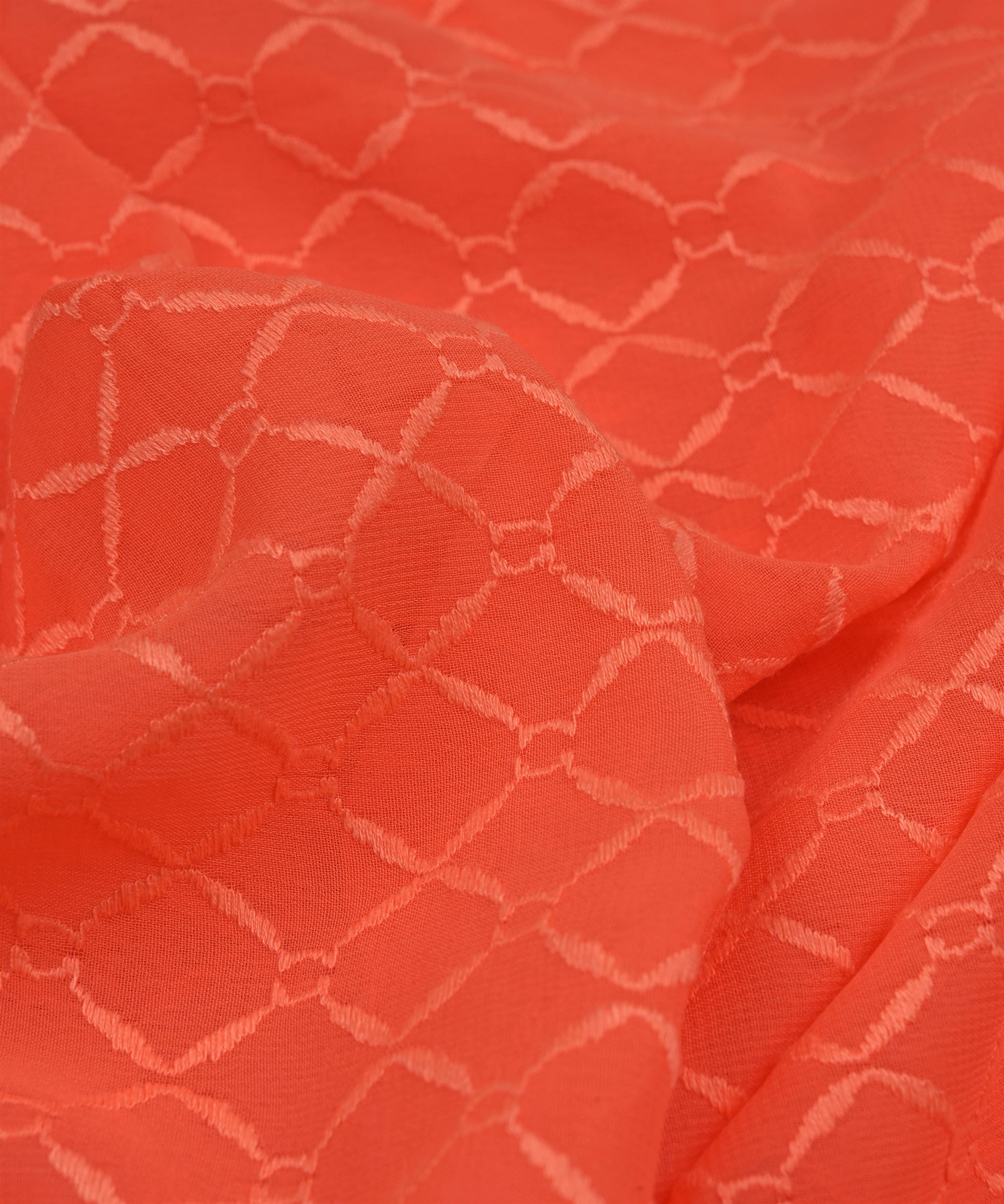 Coral Georgette Fabric with Embroidery