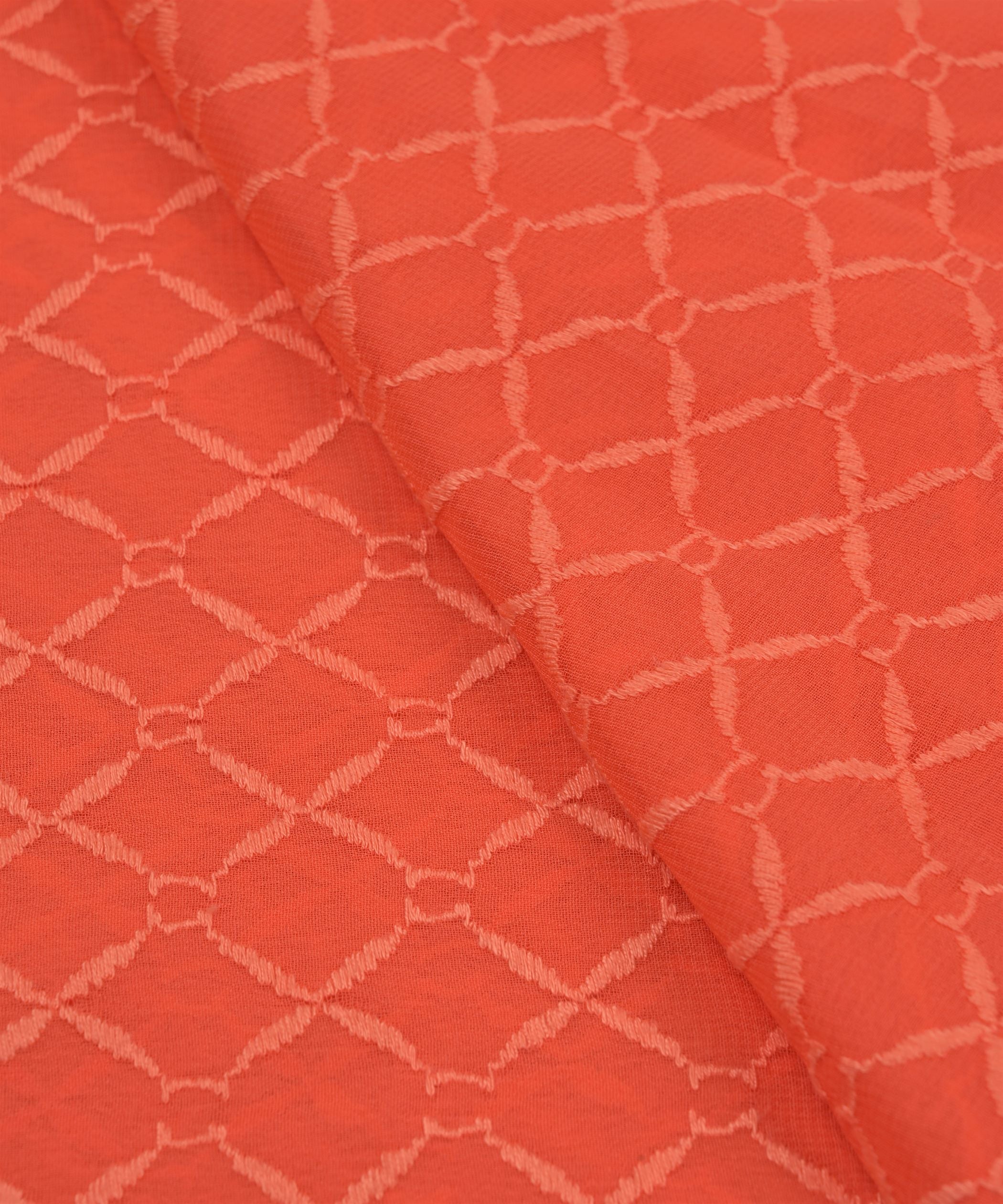 Coral Georgette Fabric with Embroidery