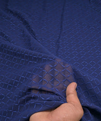 Navy Blue Georgette Fabric with Embroidery