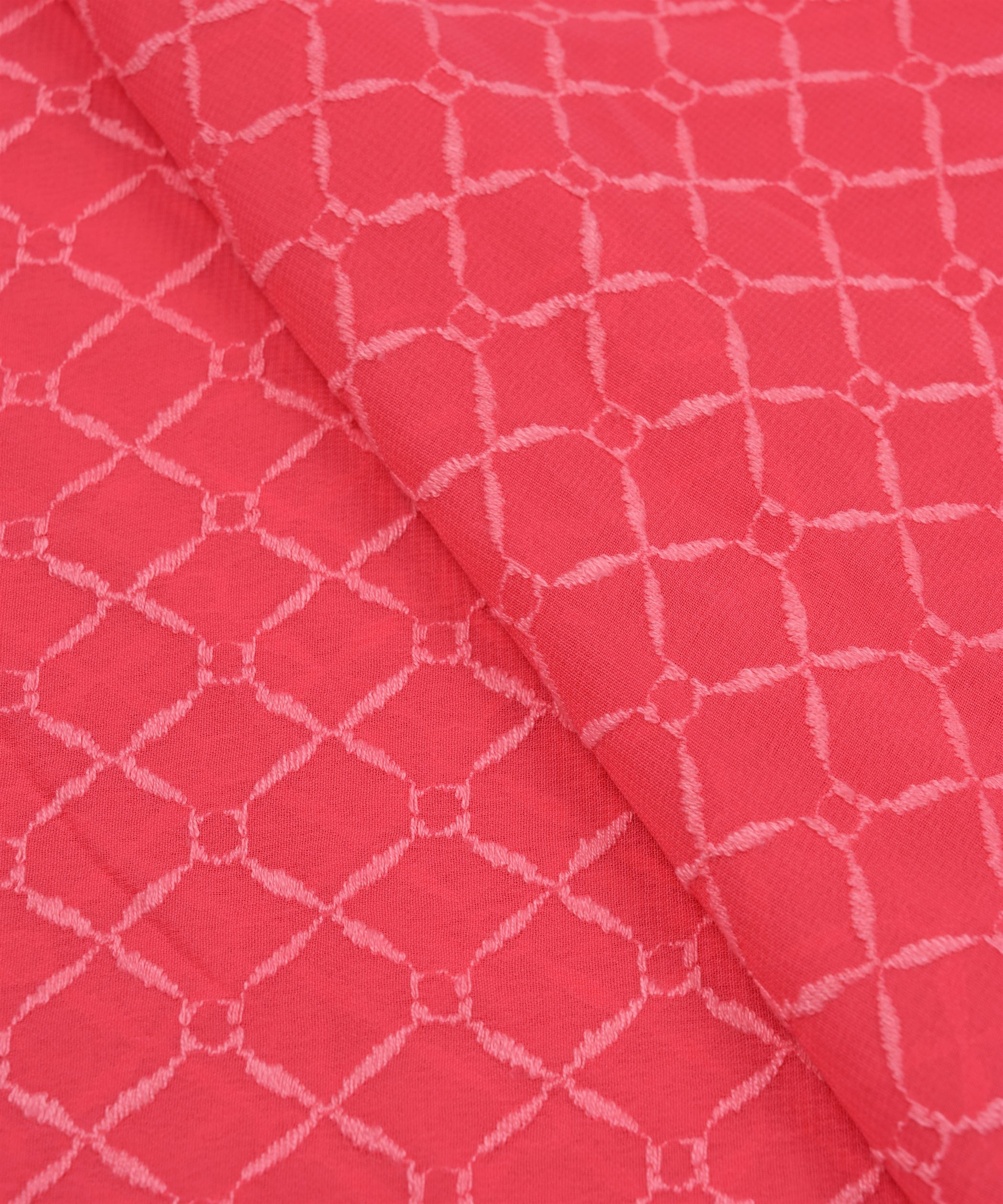 Red Georgette Fabric with Embroidery
