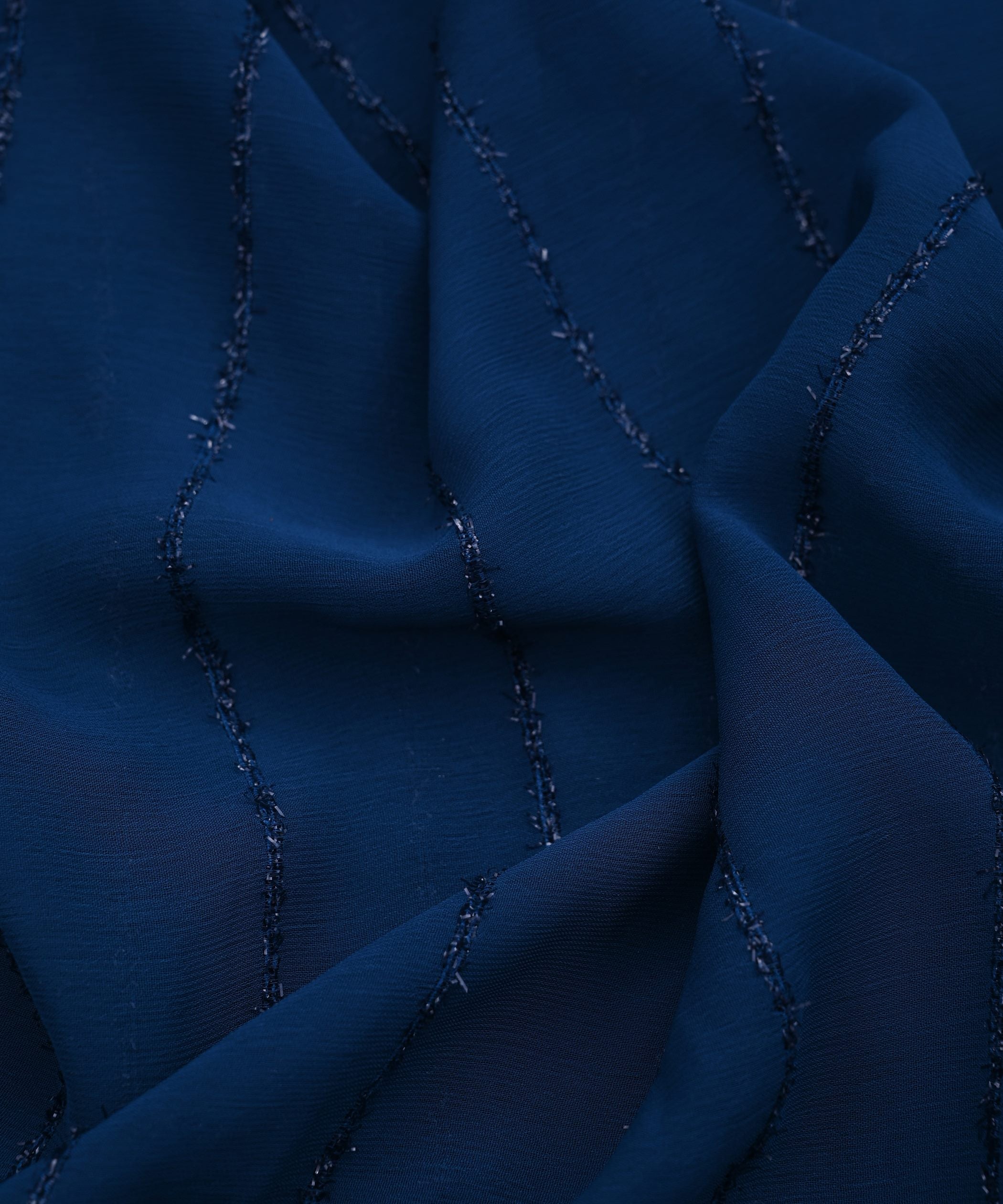Denim Blue Georgette Fabric with Fur Lining