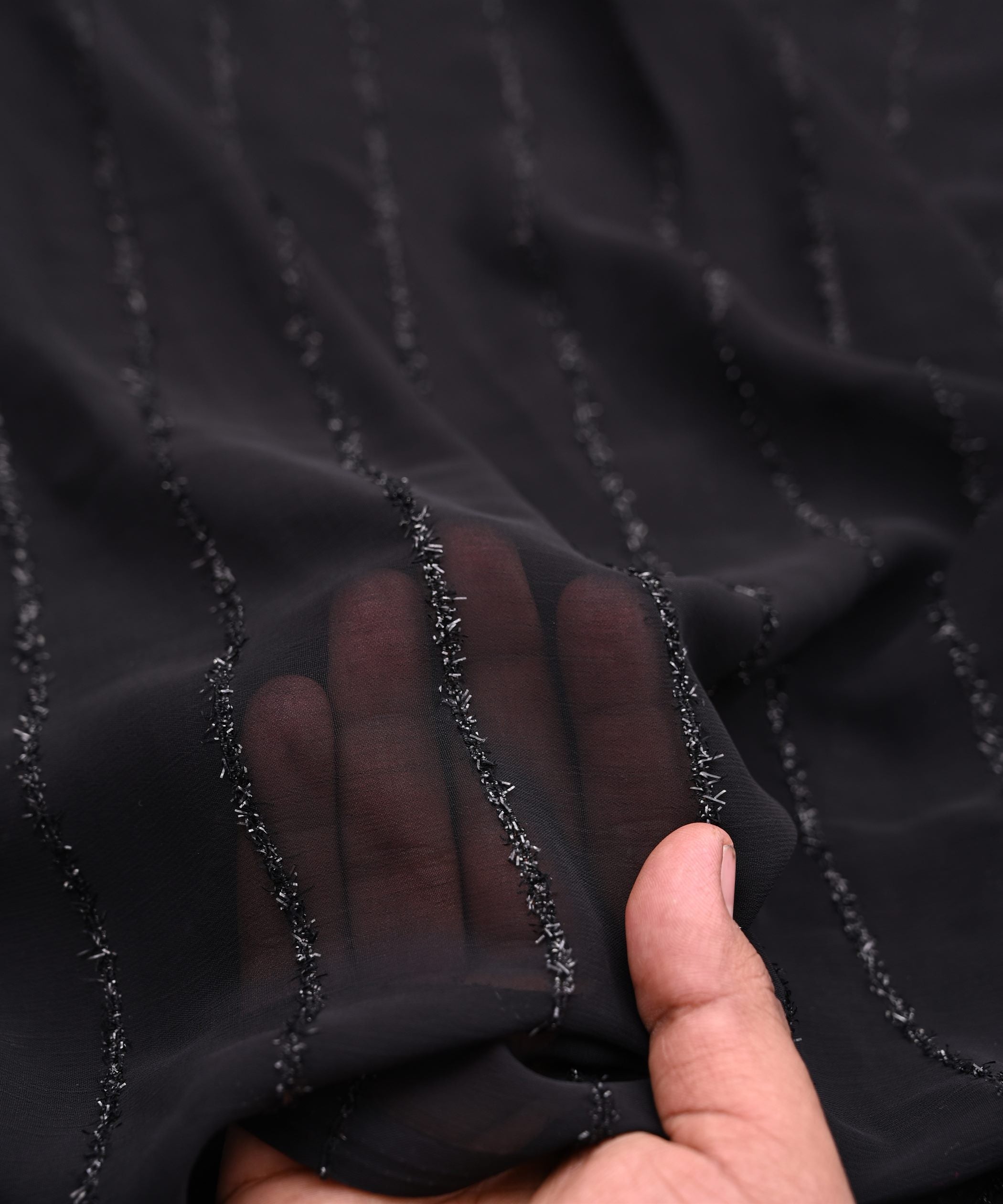 Black Georgette Fabric with Fur Lining