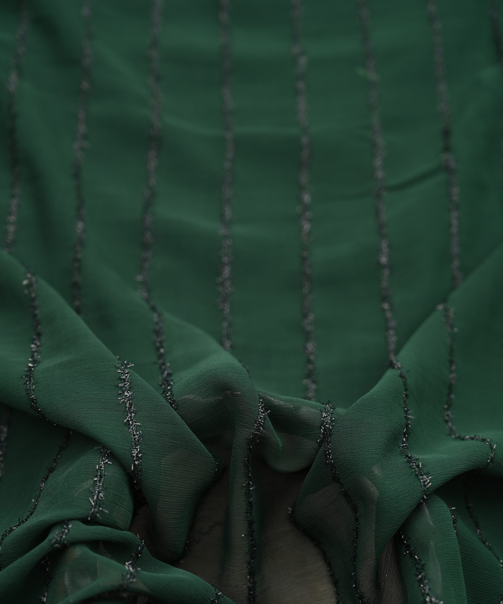 Forest Green Georgette Fabric with Fur Lining