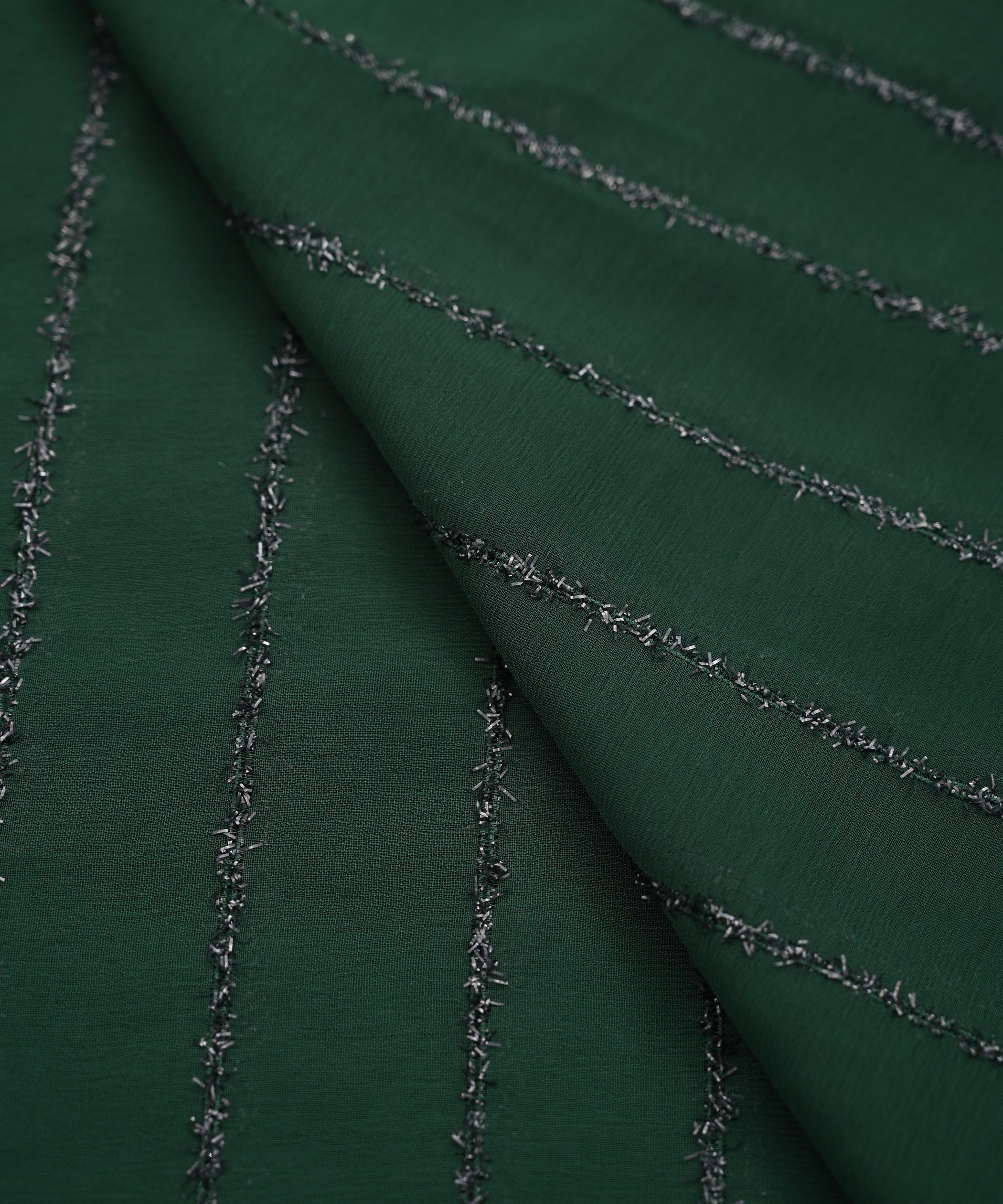 Forest Green Georgette Fabric with Fur Lining