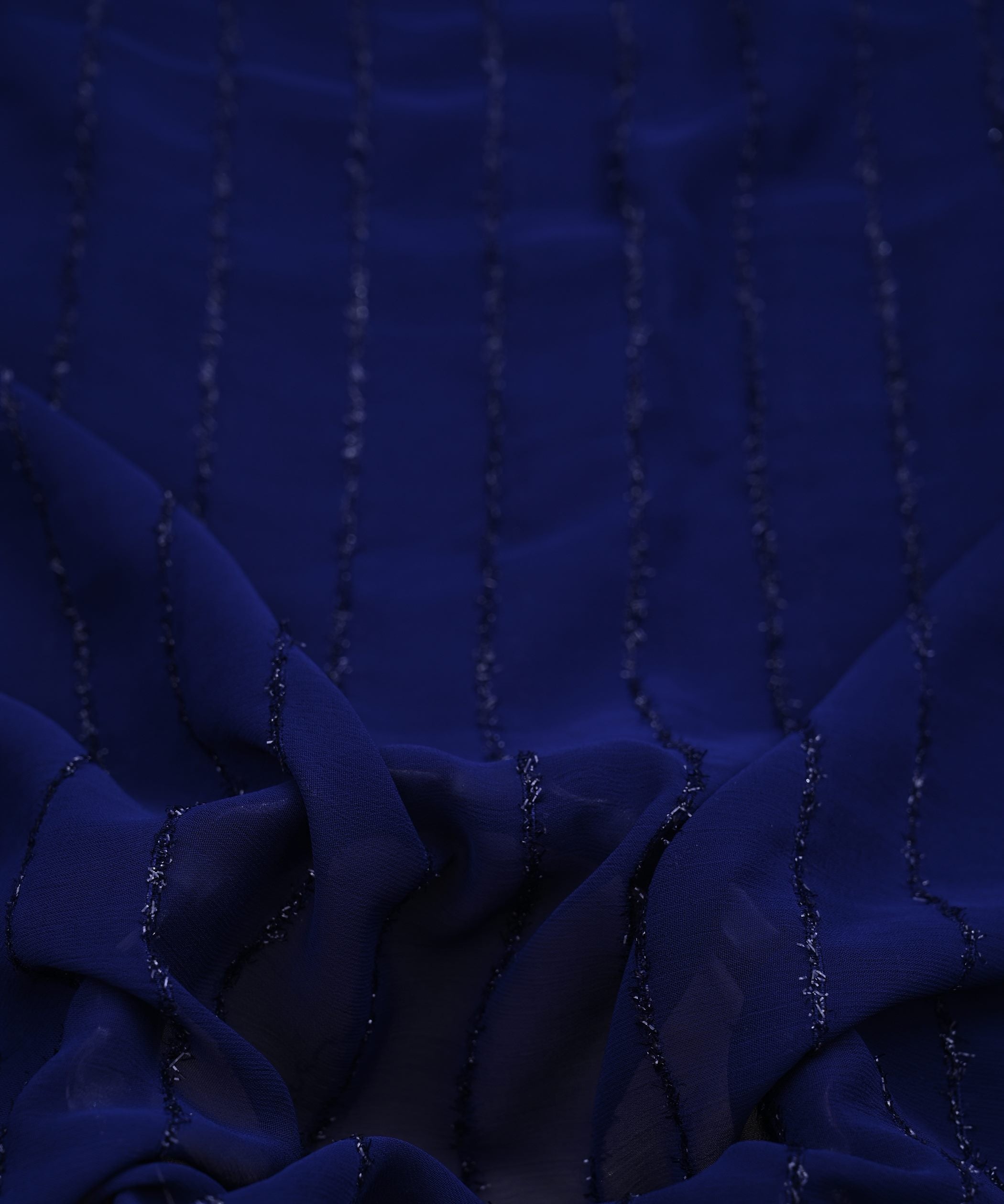 Navy Blue Georgette Fabric with Fur Lining