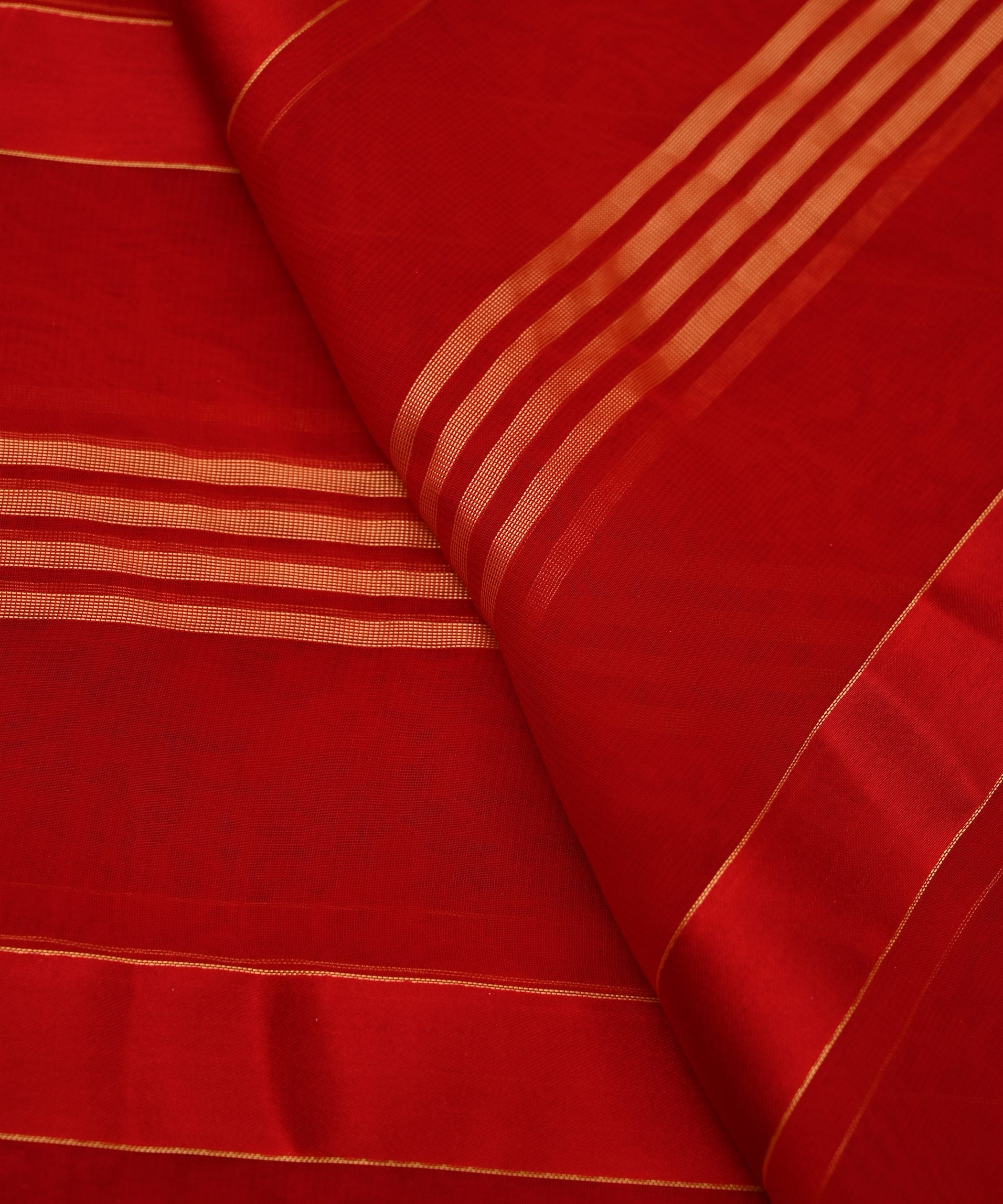 Blood Red Georgette Fabric with Gold and Satin Stripes