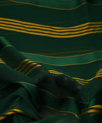 Dark Green Georgette Fabric with Gold and Satin Stripes
