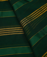 Dark Green Georgette Fabric with Gold and Satin Stripes