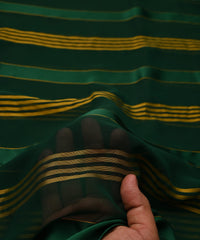 Dark Green Georgette Fabric with Gold and Satin Stripes