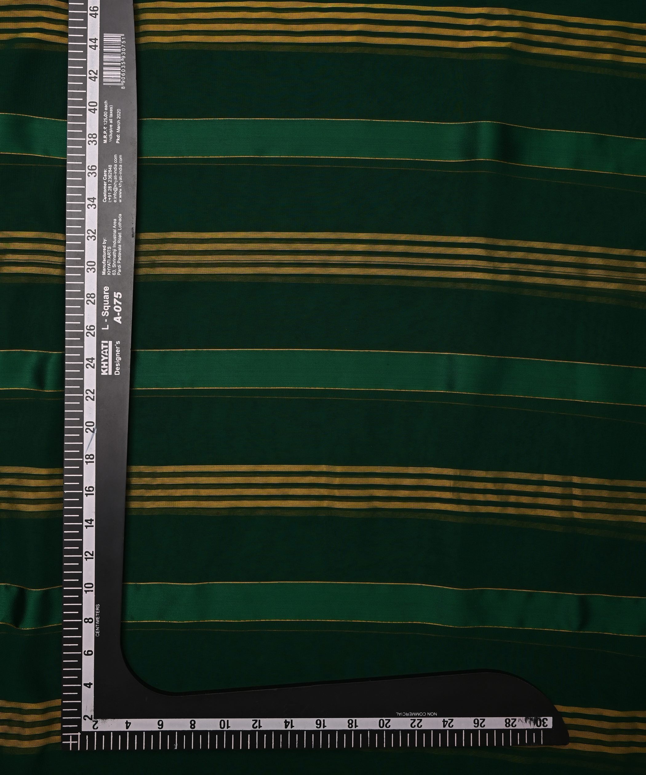 Dark Green Georgette Fabric with Gold and Satin Stripes