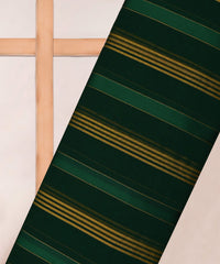 Dark Green Georgette Fabric with Gold and Satin Stripes