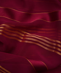Dark Wine Georgette Fabric with Gold and Satin Stripes