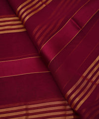 Dark Wine Georgette Fabric with Gold and Satin Stripes