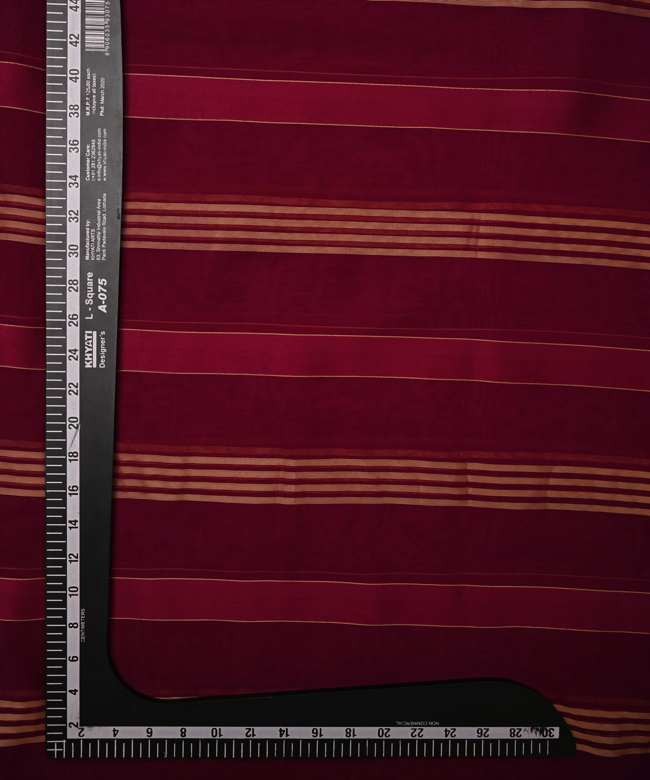 Dark Wine Georgette Fabric with Gold and Satin Stripes