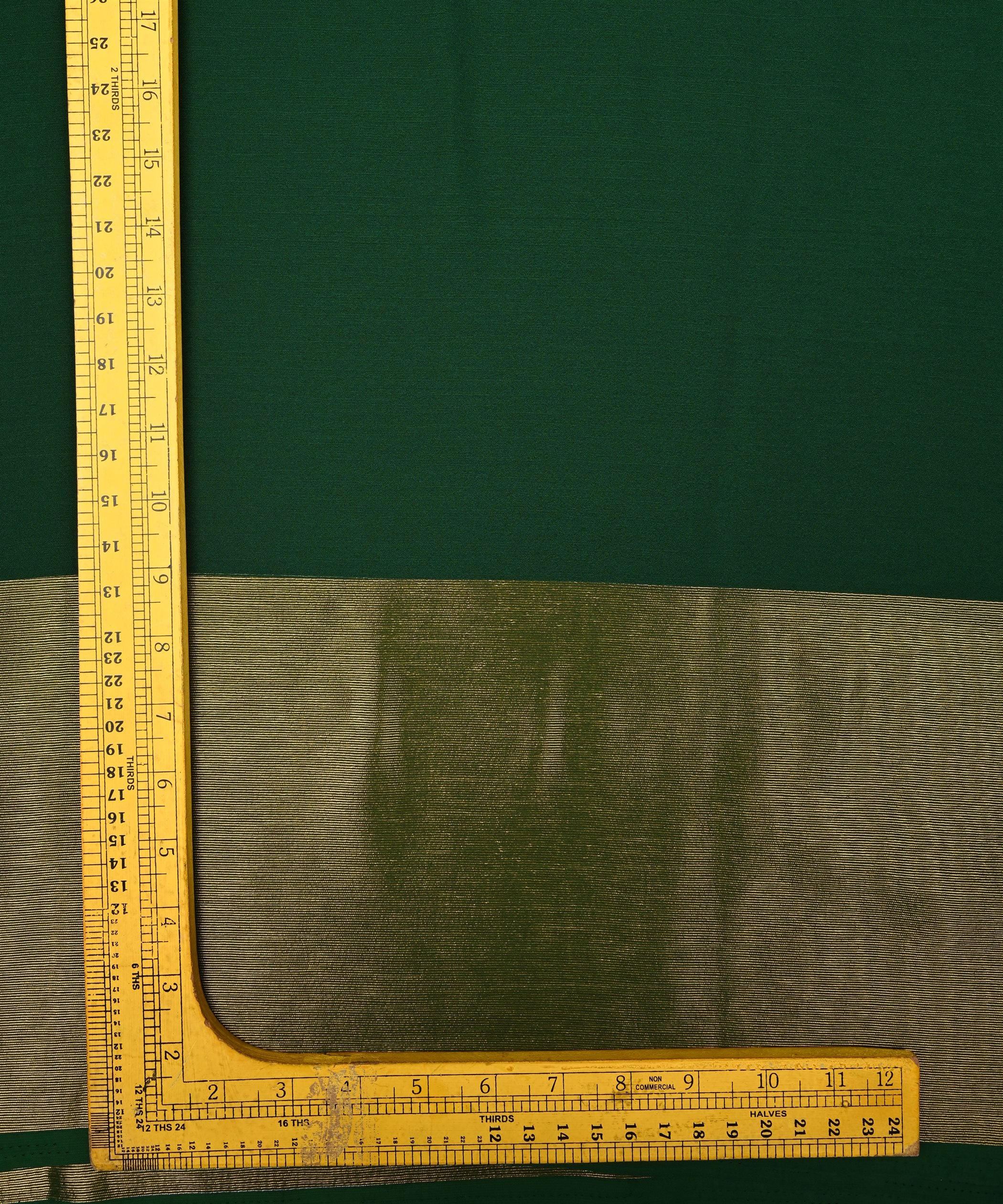 Dark Green Georgette Fabric with Gold Border