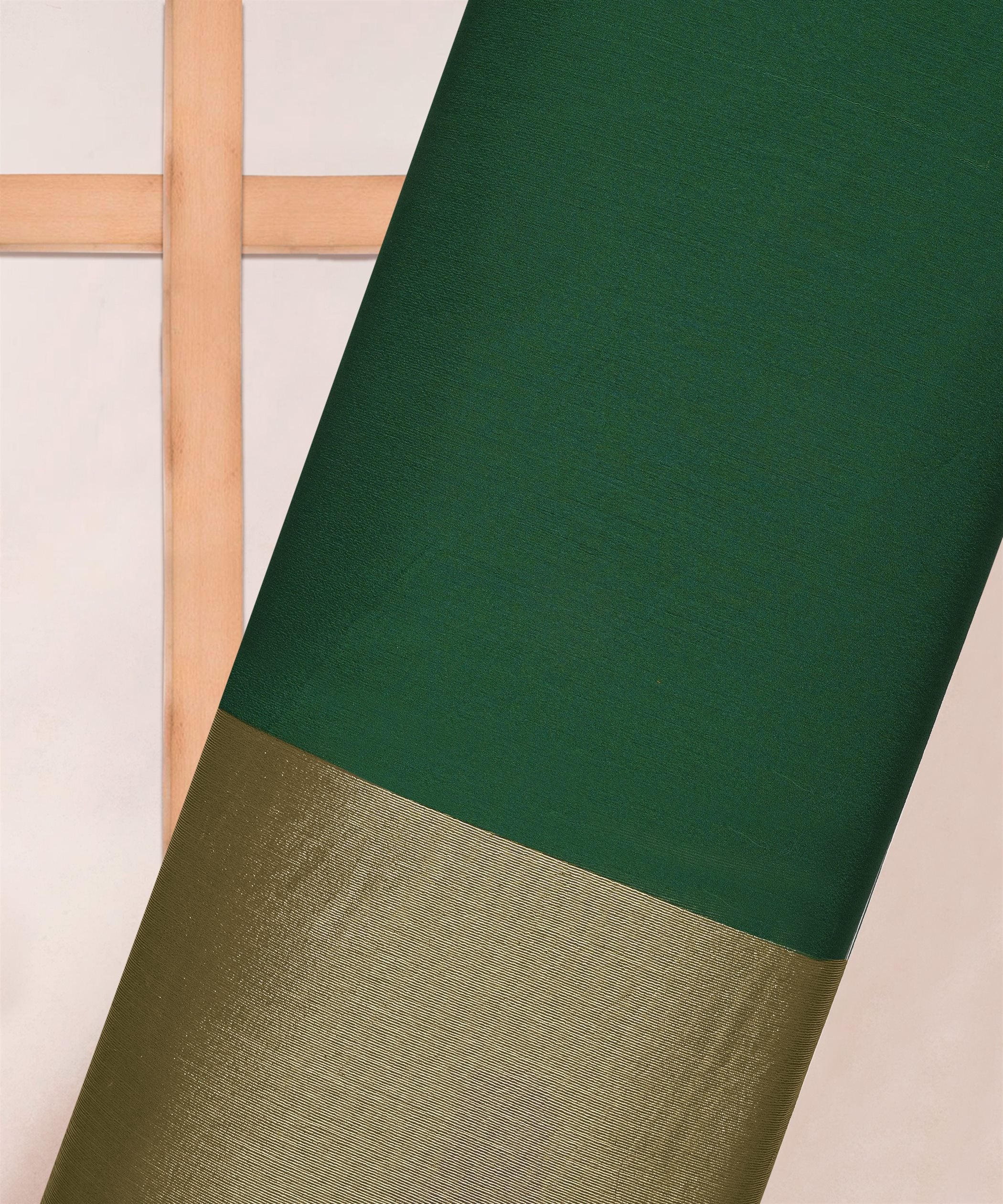 Dark Green Georgette Fabric with Gold Border