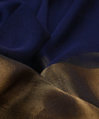 Navy Blue Georgette Fabric with Gold Border