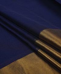 Navy Blue Georgette Fabric with Gold Border
