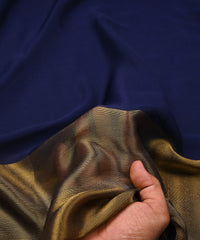 Navy Blue Georgette Fabric with Gold Border