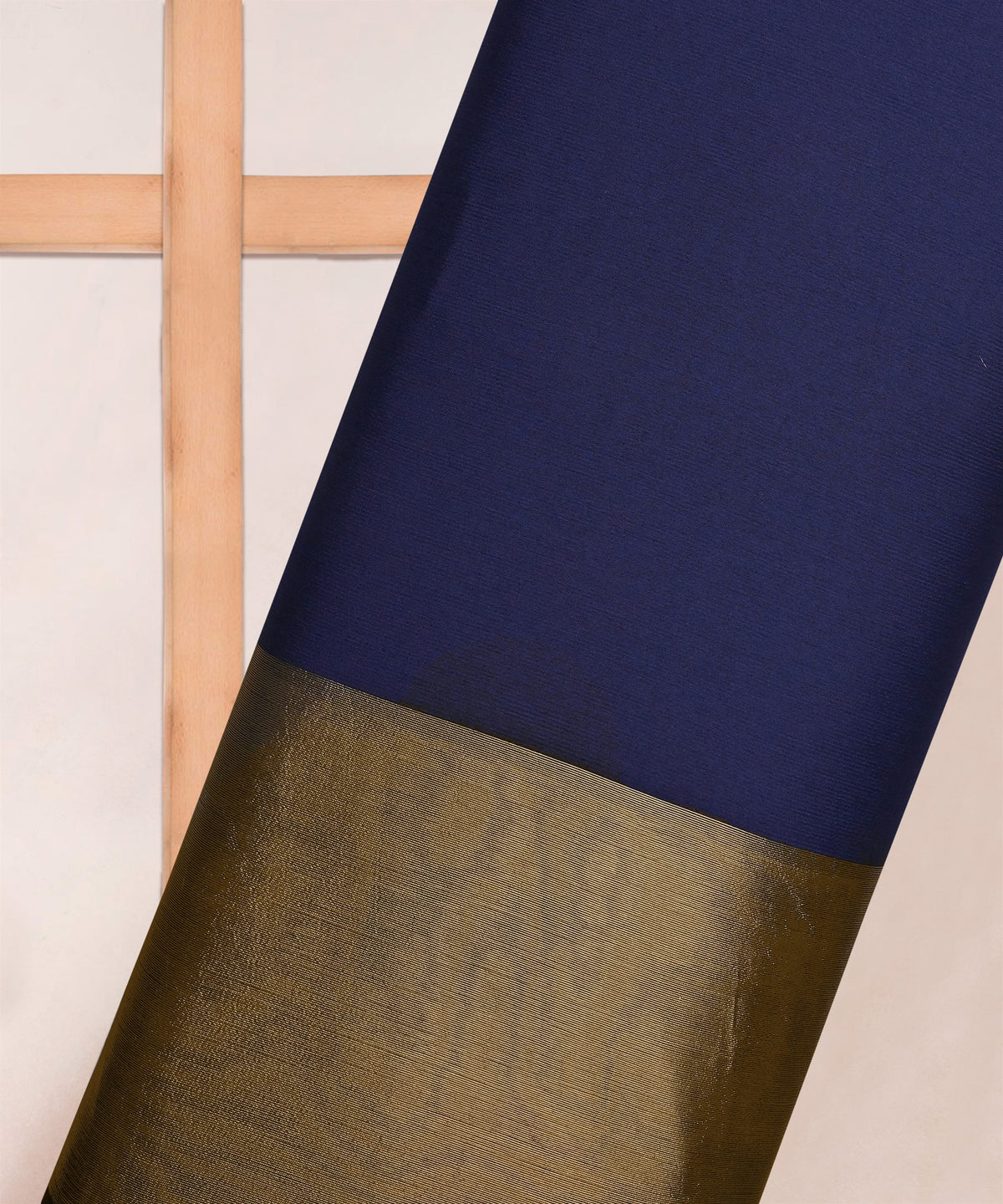 Navy Blue Georgette Fabric with Gold Border