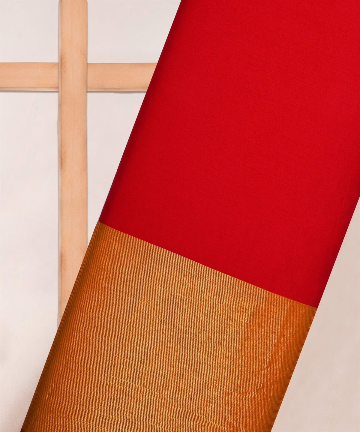 Red Georgette Fabric with Gold Border