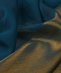 Teal Georgette Fabric with Gold Border